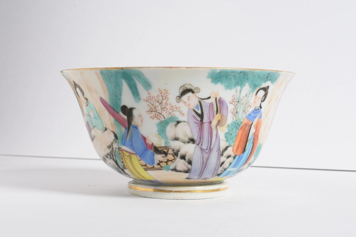 古玩陶瓷廣彩人物故事紋碗真品鑒賞圖