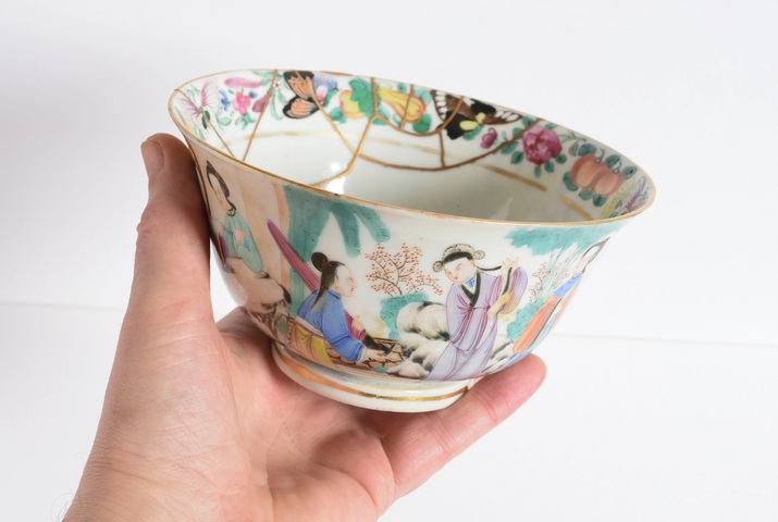 古玩陶瓷廣彩人物故事紋碗真品鑒賞圖