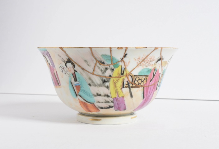 古玩陶瓷廣彩人物故事紋碗真品鑒賞圖