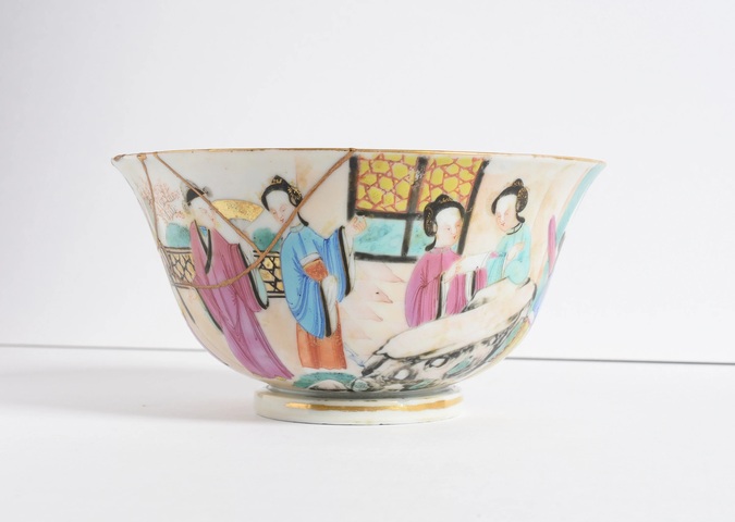 古玩陶瓷廣彩人物故事紋碗真品鑒賞圖