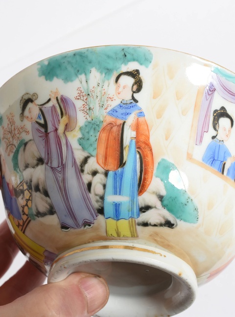 古玩陶瓷廣彩人物故事紋碗真品鑒賞圖