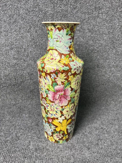 古玩陶瓷粉彩百花不落地軟棒槌瓶拍賣，當前價格3988元