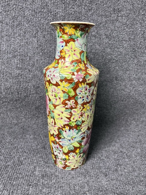 古玩陶瓷粉彩百花不落地軟棒槌瓶拍賣，當前價格3988元