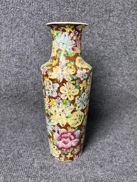 古玩陶瓷粉彩百花不落地軟棒槌瓶拍賣，當前價格3988元