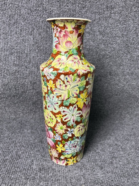 古玩陶瓷粉彩百花不落地軟棒槌瓶拍賣，當前價格3988元