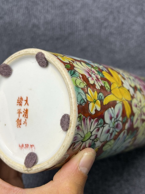 古玩陶瓷粉彩百花不落地軟棒槌瓶拍賣，當前價格3988元
