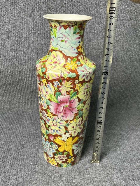 古玩陶瓷粉彩百花不落地軟棒槌瓶拍賣，當前價格3988元