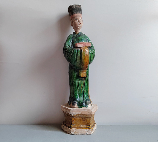 古玩陶瓷巨大的明代三彩人物站立俑47.2厘米拍賣，當前價格266元