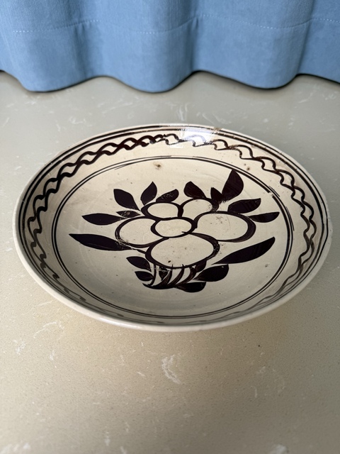 古玩陶瓷明代 磁州窯花卉紋盤拍賣，當前價格360元