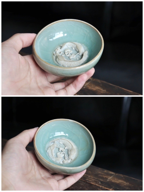 古玩陶瓷館藏級精品南宋龍泉青瓷粉青芒口盞拍賣，當前價格8800元