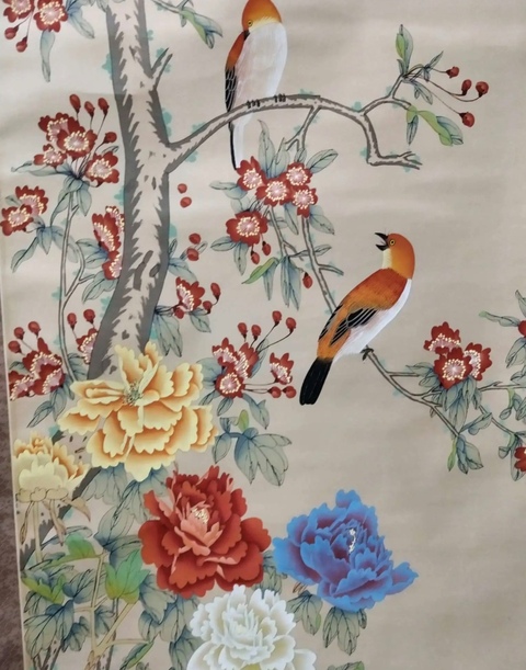 古玩字畫石香工筆花鳥立軸真品鑒賞圖