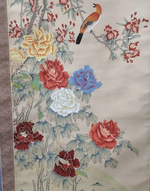 古玩字畫石香工筆花鳥立軸真品鑒賞圖