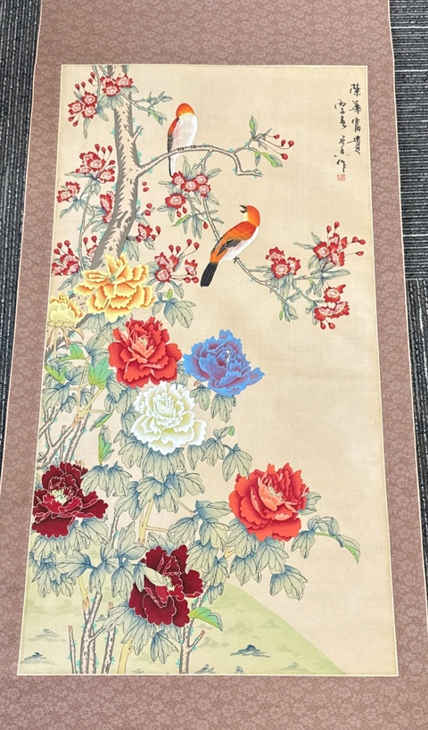 古玩字畫石香工筆花鳥立軸真品鑒賞圖
