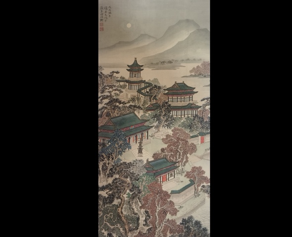 古玩字畫張孝友界畫山水立軸真品鑒賞圖