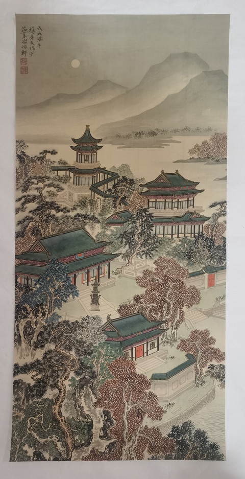 古玩字畫張孝友界畫山水立軸真品鑒賞圖