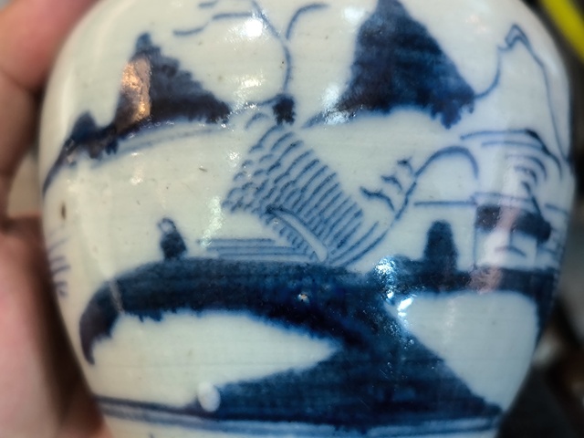 古玩陶瓷青花山水人物紋罐真品鑒賞圖