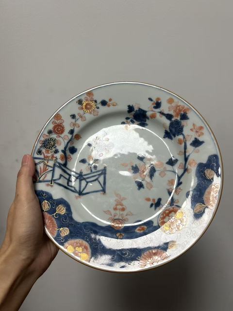 古玩陶瓷青花礬紅描金盤真品鑒賞圖