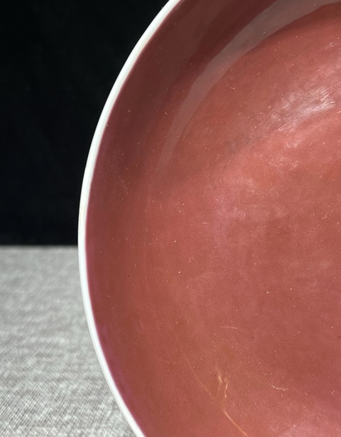 古玩陶瓷胭脂紅釉盤真品鑒賞圖