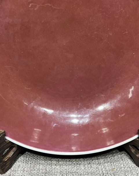 古玩陶瓷胭脂紅釉盤真品鑒賞圖