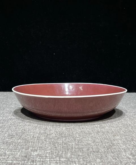 古玩陶瓷胭脂紅釉盤真品鑒賞圖