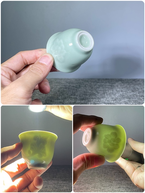 古玩陶瓷創(chuàng)匯.青釉暗刻花卉紋杯拍賣，當前價格0元