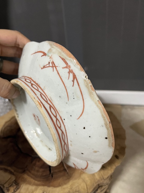 古玩陶瓷松石地粉彩花卉紋貢盤真品鑒賞圖