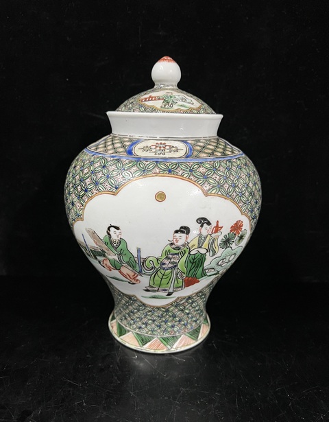 古玩陶瓷晚清小康五彩開窗人物將軍罐拍賣，當前價格2500元