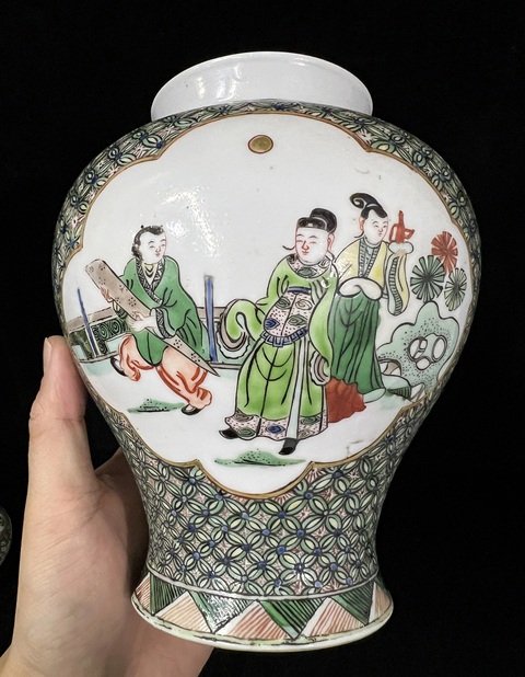 古玩陶瓷晚清小康五彩開窗人物將軍罐拍賣，當前價格2500元