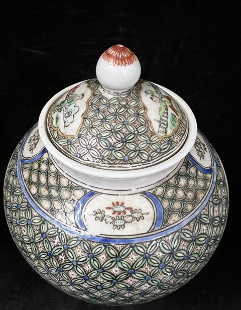 古玩陶瓷晚清小康五彩開窗人物將軍罐拍賣，當前價格2500元