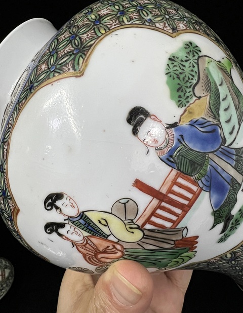 古玩陶瓷晚清小康五彩開窗人物將軍罐拍賣，當前價格2500元