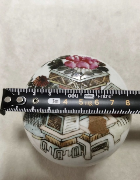 古玩陶瓷晚清粉彩博古圖蓋盒拍賣，當前價格699元