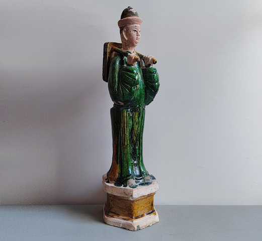 古玩陶瓷碩大的精品明代三彩背桌書生俑45厘米拍賣，當前價格228元