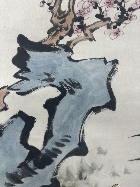 古玩字畫梅竹小鳥真品鑒賞圖