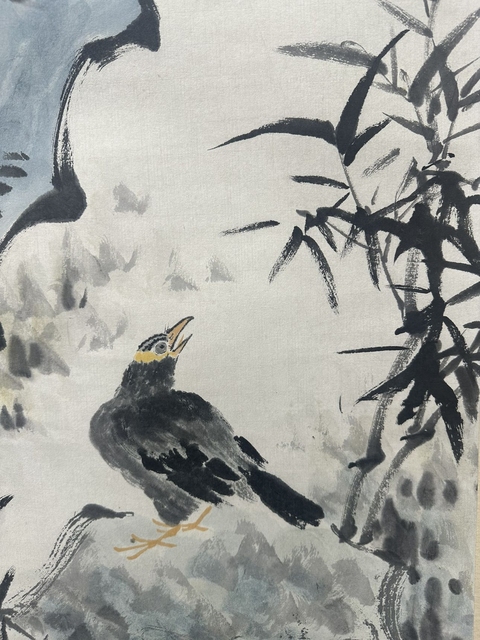 古玩字畫梅竹小鳥真品鑒賞圖