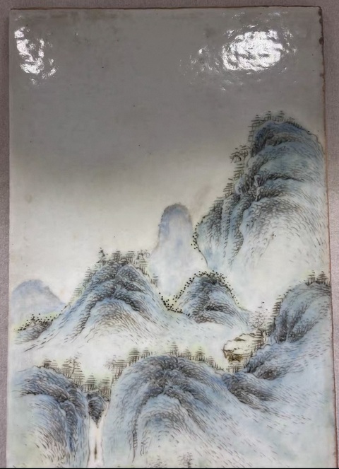 古玩陶瓷山水紋瓷板畫真品鑒賞圖