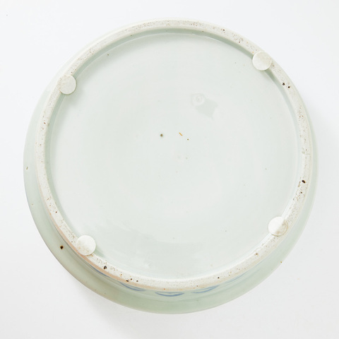 古玩陶瓷青花開(kāi)光山水人物粉盒真品鑒賞圖