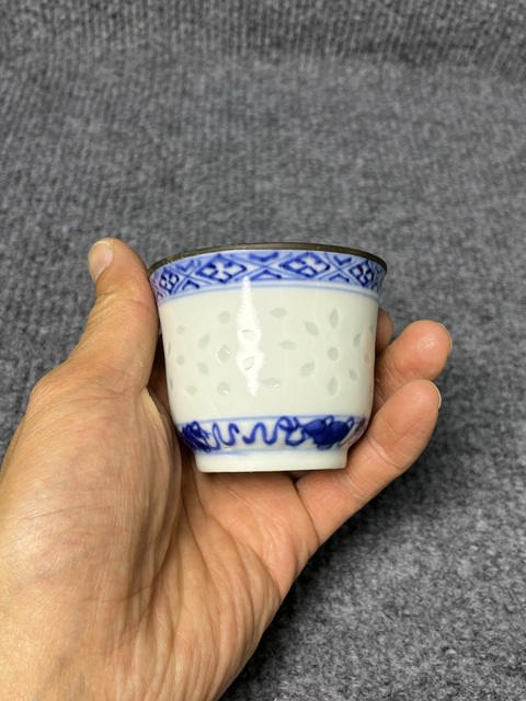 古玩陶瓷青花玲瓏瓷一鷺蓮科紋杯拍賣，當前價格1288元