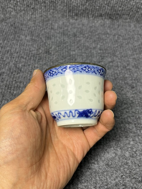 古玩陶瓷青花玲瓏瓷一鷺蓮科紋杯拍賣，當前價格1288元