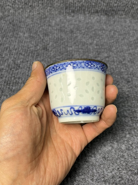 古玩陶瓷青花玲瓏瓷一鷺蓮科紋杯拍賣，當前價格1288元