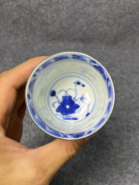 古玩陶瓷青花玲瓏瓷一鷺蓮科紋杯拍賣，當前價格1288元