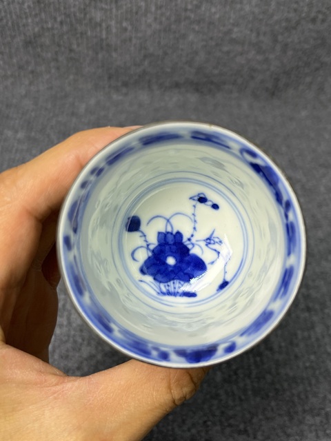 古玩陶瓷青花玲瓏瓷一鷺蓮科紋杯拍賣，當前價格1288元