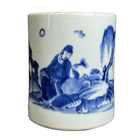 古玩陶瓷青花人物筆筒真品鑒賞圖