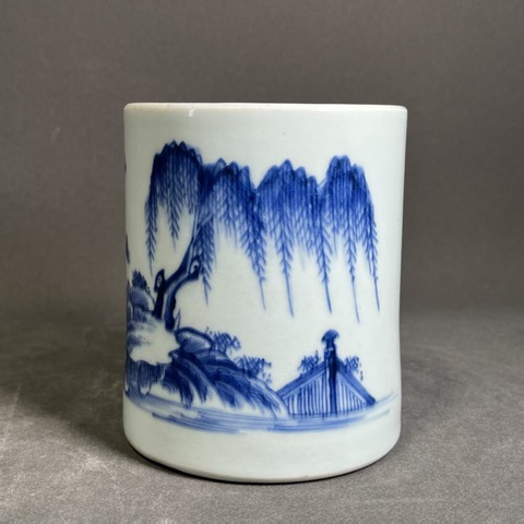 古玩陶瓷青花人物筆筒真品鑒賞圖