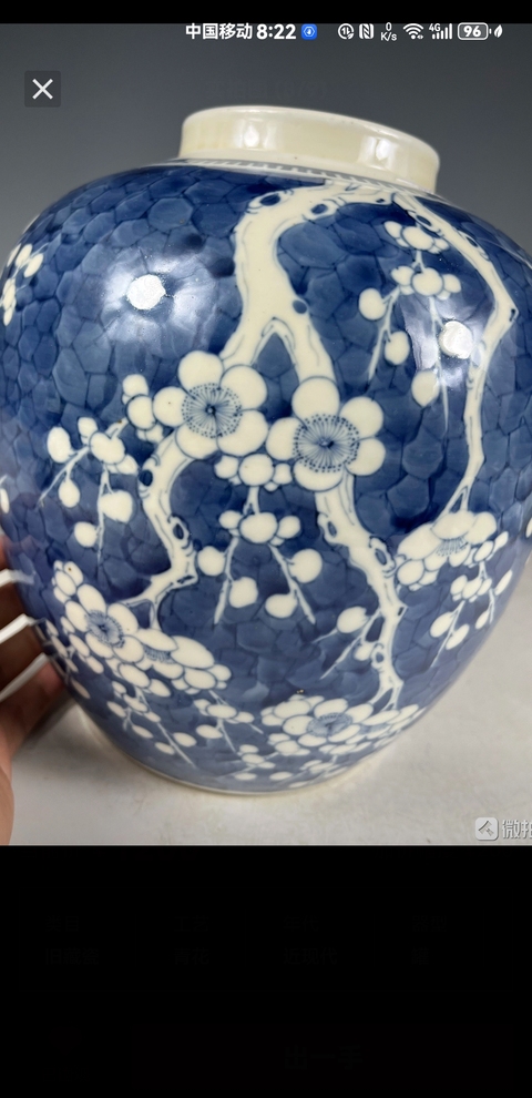 古玩陶瓷青花留白冰梅紋罐真品鑒賞圖