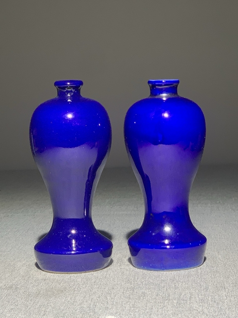 古玩陶瓷晚清祭藍釉梅瓶【一對】拍賣，當前價格2800元