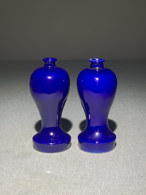 古玩陶瓷晚清祭藍釉梅瓶【一對】拍賣，當前價格2800元