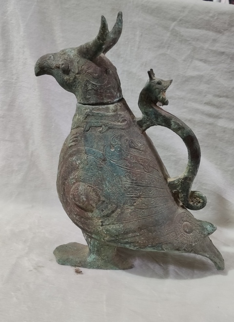 古玩字畫明銅瑞鳥執(zhí)壺拍賣，當(dāng)前價格2188元