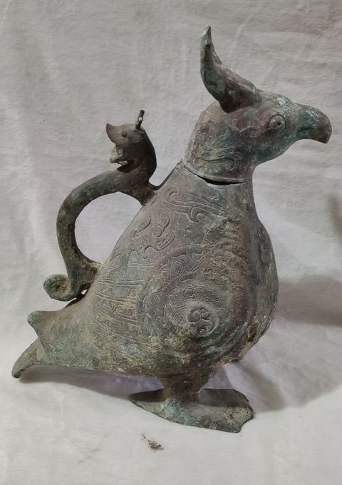 古玩字畫明銅瑞鳥執(zhí)壺拍賣，當(dāng)前價格2188元