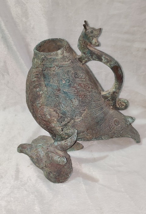 古玩字畫明銅瑞鳥執(zhí)壺拍賣，當(dāng)前價格2188元