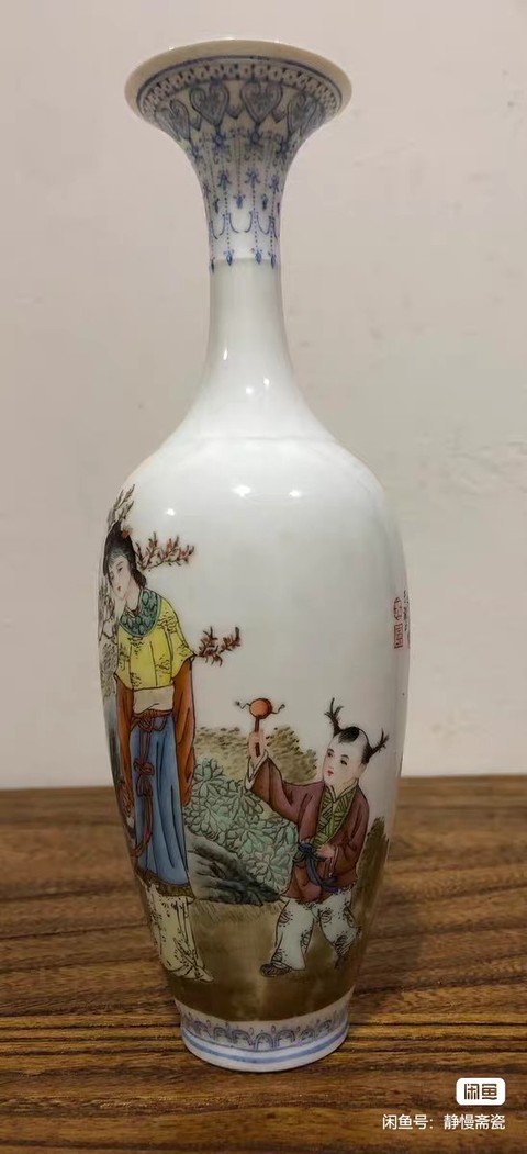 古玩陶瓷粉彩人物故事瓶真品鑒賞圖